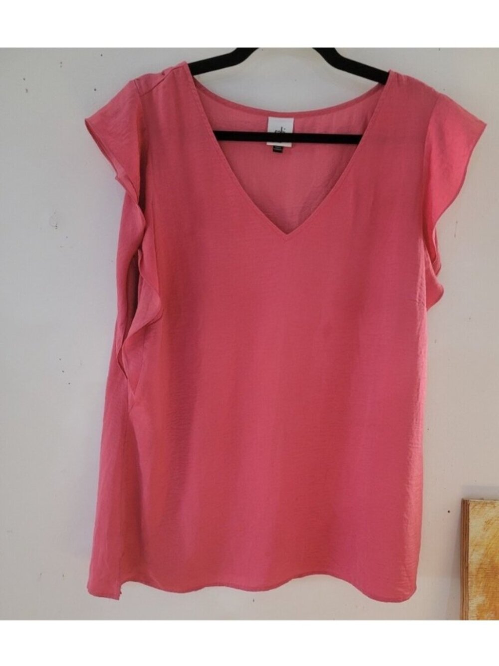 Cabi XL Womens Pink Rose V-Neck Ruffle Sleeve Top Style 4170 Butterfly